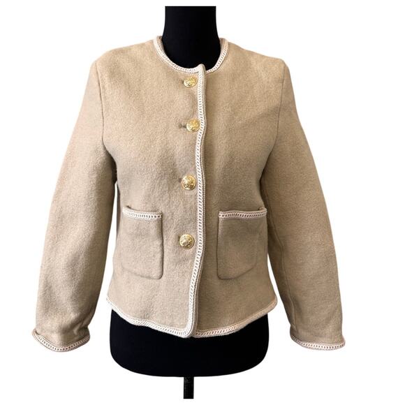 DUNST X RTR Cream Beige Wool Rich Blend Classic Boucle Tweed Jacket Size L - Picture 4 of 8